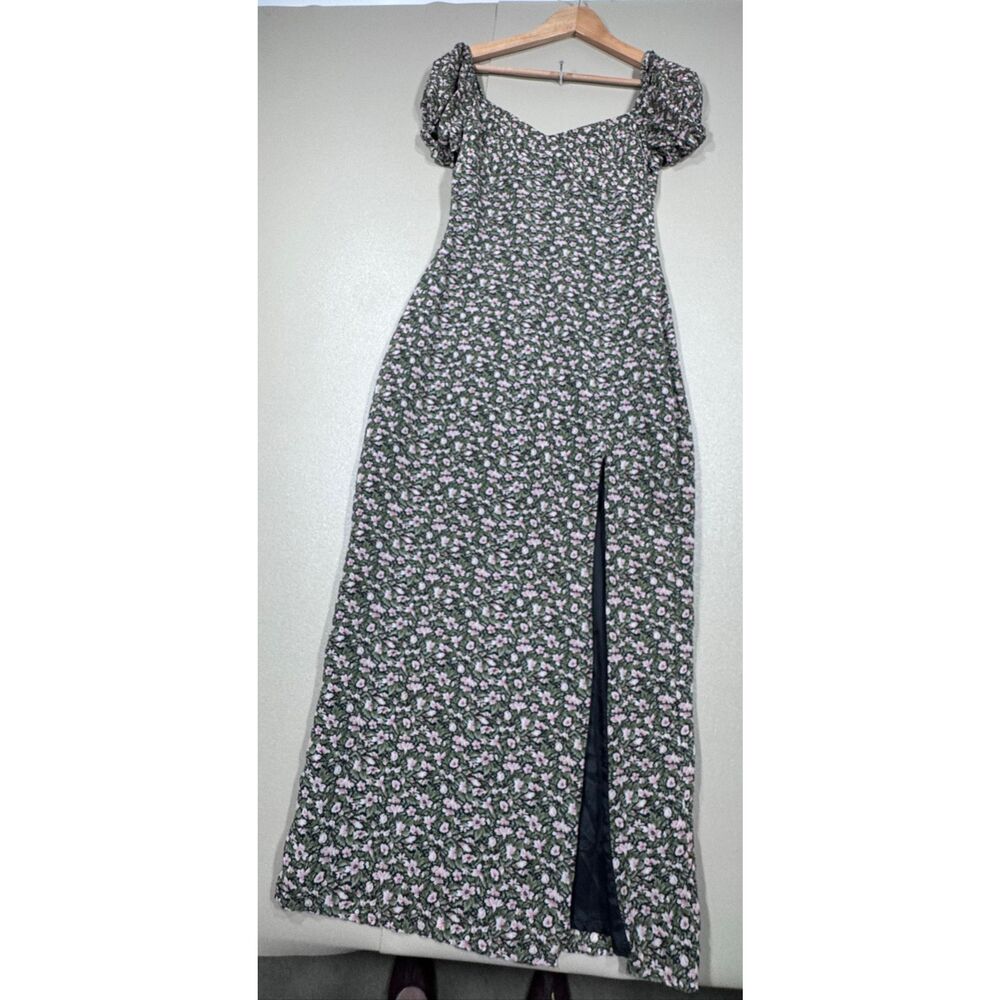 Missguided Floral Print Midi/Maxi Dress, Sheer Puff Cap‎ Sleeves, High Slit